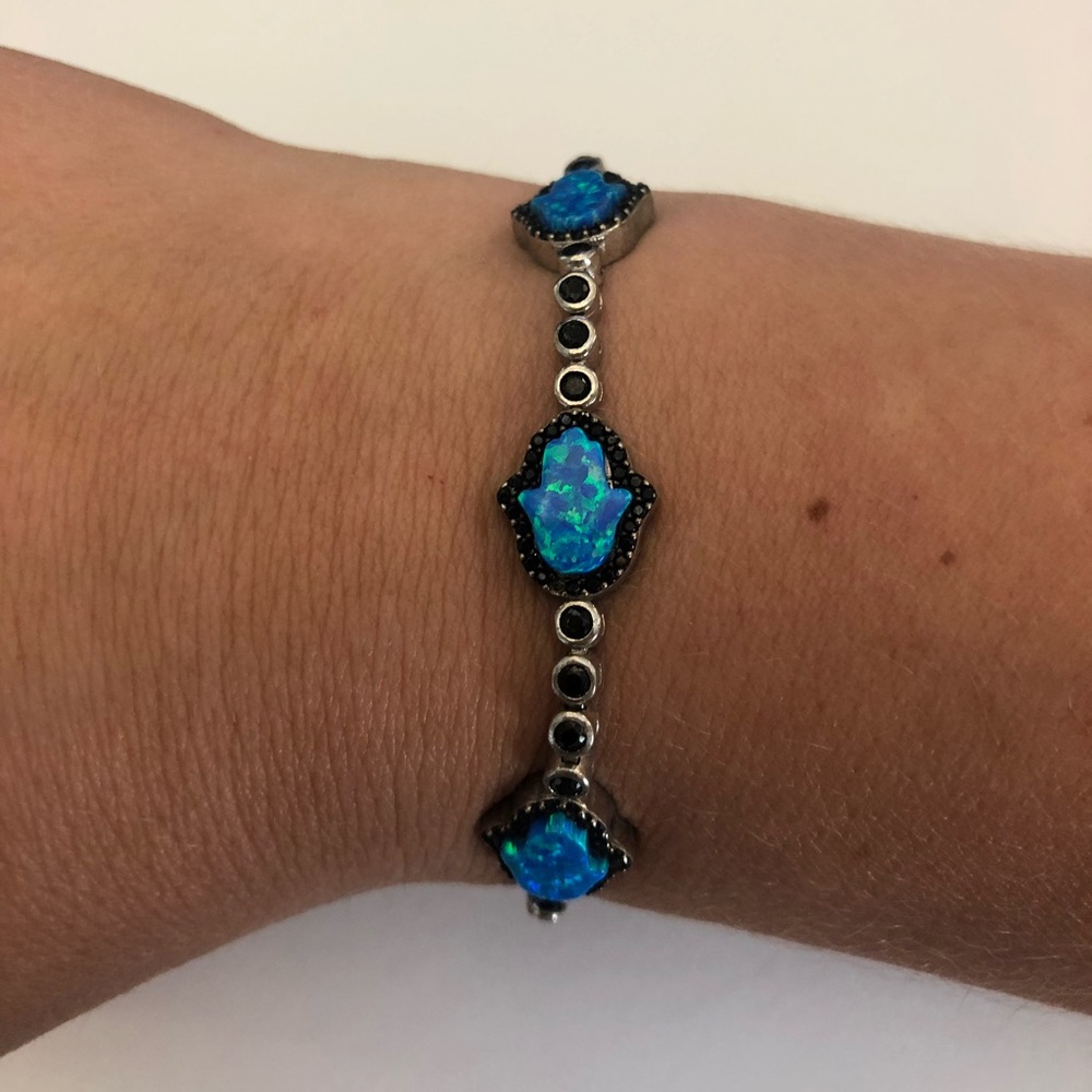 💫HP🌟.925 silver, blue Opal hamsa tennis bracelet